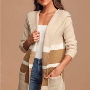 Lulus Carlsbad tan and beige hooded cardigan